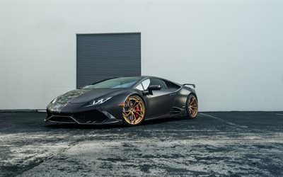 Lamborghini Huracan, black matte Huracan, sports car, bronze wheels, Italian cars, Boden Brixton, BAPE X, Lamborghini