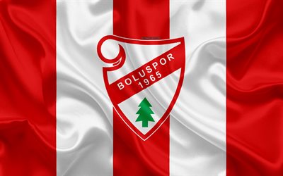Boluspor, 4k, logo, silk texture, Turkish football club, red white flag, emblem, 1 Lig, TFF First League, Bolu, Turkey, football
