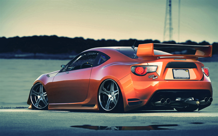 Toyota GT86, back view, tuning, orange GT86, stance, supercars, japanese cars, Toyota