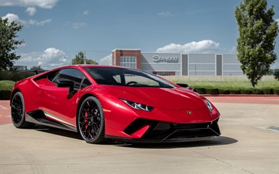 Lamborghini Huracan, Performante, 2018, rosso, supercar, nero wheels, tuning Huracan, nuovo rosso Huracan, italiana, auto sportive, Lamborghini