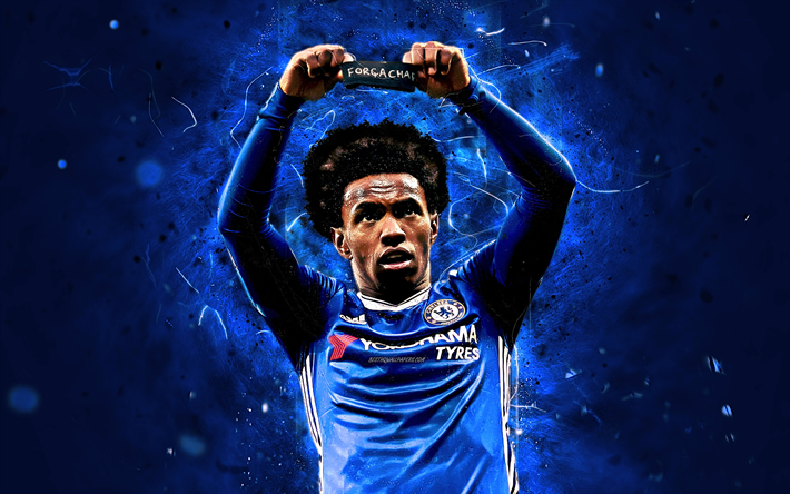 Willian, brazilian footballer, abstract art, Chelsea FC, soccer, Willian Borges da Silva, Premier League, neon lights