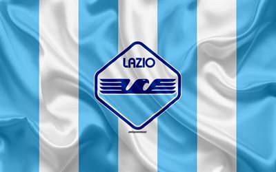 Lazio SS, Rome, Italian football club, blue white silk flag, new emblem, logo, Italy, Serie A, Lazio FC