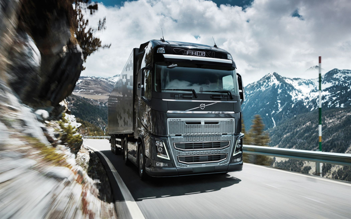 Volvo FH16, g&#252;&#231;l&#252; kamyon, dağ serpantin, dış, yeni kamyon, Volvo