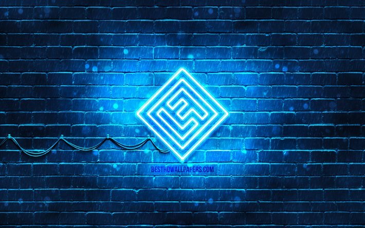 Lost Frequencies logo bleu, 4k, superstars, DJs belges, briques bleues, logo Lost Frequencies, Felix De Laet, Lost Frequencies, stars de la musique, Lost Frequencies logo n&#233;on