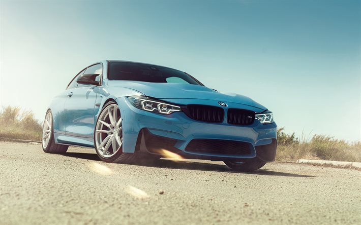 BMW M4, 4k, tuning, 2020 autot, tie, F82, superautot, 2020 BMW M4, saksan autot, BMW, Blue BMW M4