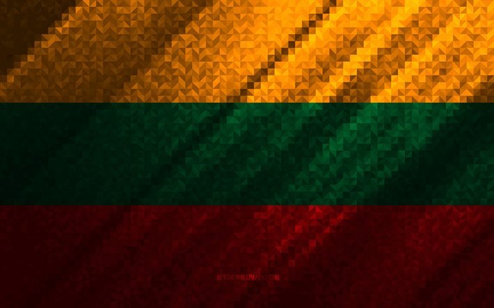 Drapeau de la Lituanie, abstraction multicolore, drapeau de mosa&#239;que de Lituanie, Europe, Lituanie, art de mosa&#239;que, drapeau lituanien