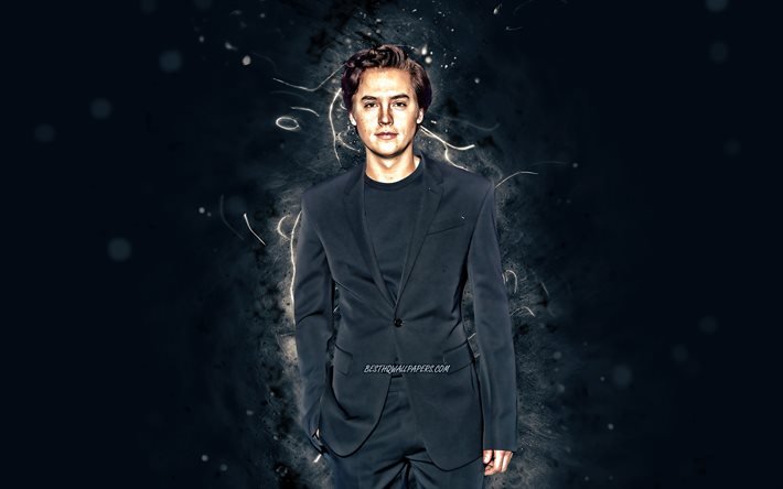 Cole Sprouse, 4k, 2020, american actor, movie stars, fan art, Cole Mitchell Sprouse, american celebrity, white neon lights, Cole Sprouse 4K