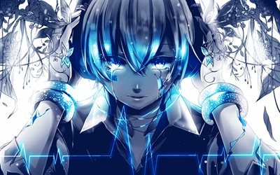 Hatsune Miku, 4k, neon lights, manga, Vocaloid