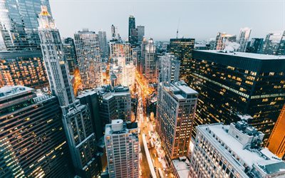 Chicago, skyskrapor, Vinter, USA, Stadens Ljus