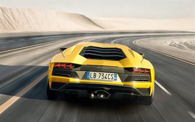 Lamborghini Aventador S, 4k, postre, hypercars de 2017, coches, autos de carreras, Lamborghini