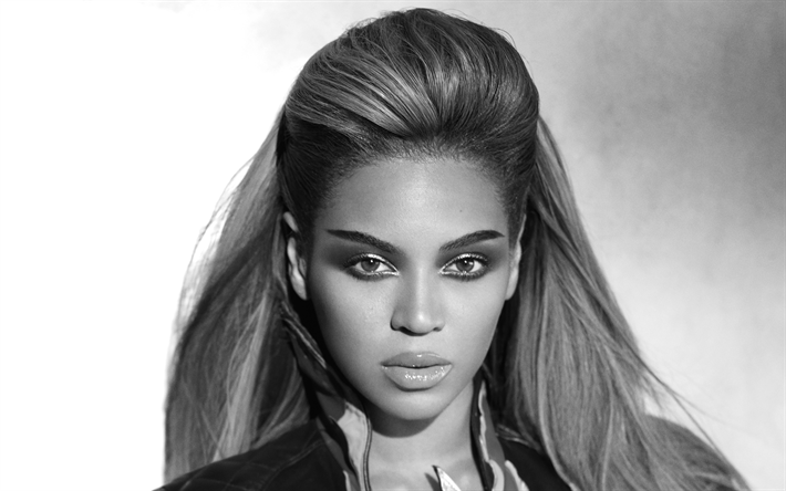 Beyonce, 4k, cantante Estadounidense, retrato, blanco y negro, hermosa mujer, Beyonc&#233; Giselle Knowles-Carter
