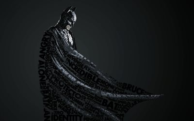 Batman, 4k, supereroe, sfondo nero, arte, typography