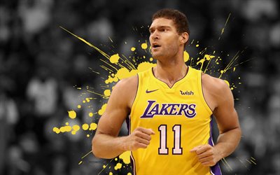 Brook Lopez, 4k, basket spelare, NBA, Los Angeles Lakers, grunge, basket, konst, LA Lakers