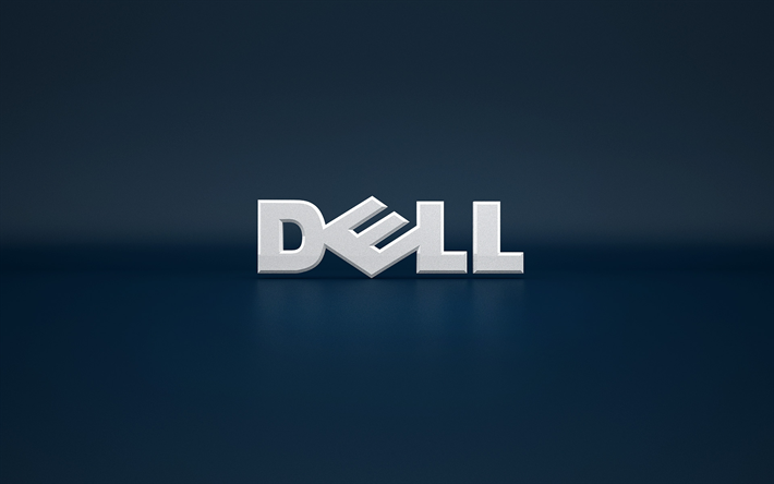 Dell, 4k, 3d logo, blue backgroud, Dell logo