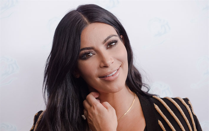 Kim Kardashian, attrice, modella, la Famiglia Kardashian, portrait, sorriso, make-up, 4k