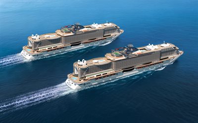 Seaview MSC, MSC Sahil, 4k, cruise gemi, deniz, Sahil, MSC Cruises