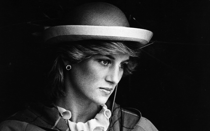 A Princesa Diana, A princesa de Gales, retrato, monocrom&#225;tico, Reino Unido, Diana Frances Spencer