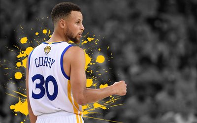 Stephen Curry, 4k, les joueurs de basket-ball, NBA, les Golden State Warriors, grunge, basket-ball, art