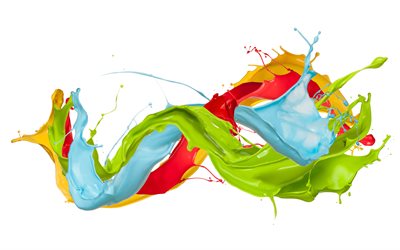paint splashes, art, 4k, multicolored paints, white background