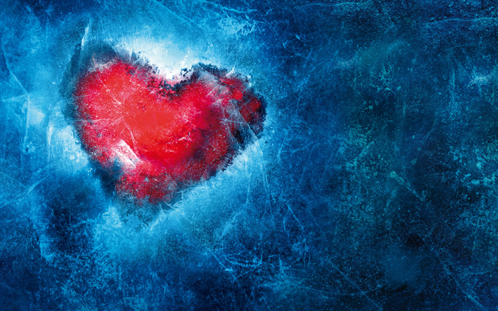 heart, 4k, ice, frozen heart, creative