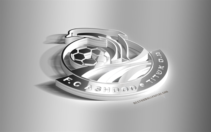 FC Ashdod, 3D steel logo, Israeli football club, 3D emblem, Ashdod, Israel, Israeli Premier League, Ligat HaAl, Ashdod metal emblem, football, creative 3d art, Moadon Sport Ashdod
