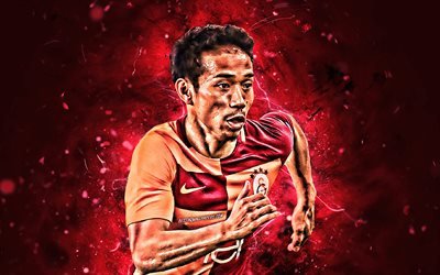 Yuto Nagatomo, defender, Japanese footballers, Galatasaray SK, soccer, Nagatomo, Turkish Super Lig, abstract art, neon lights, Galatasaray FC