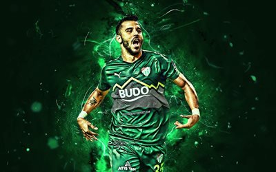Aytac Kara, goal, Turkish footballers, Bursaspor FC, soccer, Turkish Super Lig, neon lights, Bursa