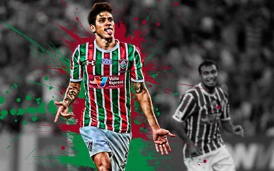 Pedro, 4k, Brazilian football player, Fluminense FC, striker, green maroon paint splashes, creative art, Serie A, Brazil, football, grunge art, Pedro Guilherme Abreu dos Santos