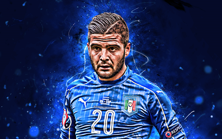 Lorenzo Insigne, close-up, Italien Landslaget, fotboll, fotbollsspelare, neon lights, Badge, Italiensk fotboll