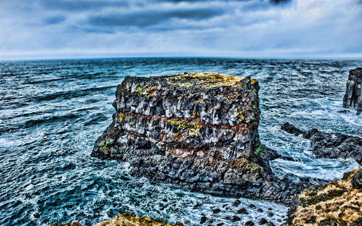 Iceland, sea, HDR, cliffs, coast, sea waves, United Kingdom