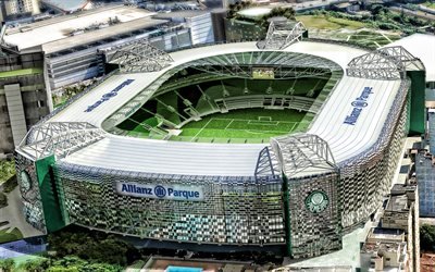 Palmeiras Stadium, Allianz Parque, summer, aerial view, artwork, soccer, HDR, Palestra Italia Arena, football stadium, Palmeiras arena, Brazil, SE Palmeiras