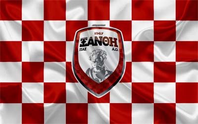 Xanthi FC, 4k, logo, creative art, red and white checkered flag, Greek football club, Super League Greece, emblem, silk texture, Xanthi, Greece, football