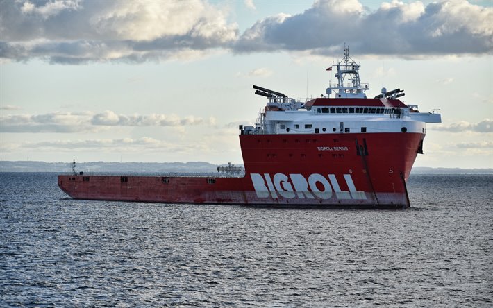 Bigroll Berings, 4k, havet, d&#228;ck lastfartyg, cargo transport, lastfartyg, fartyg