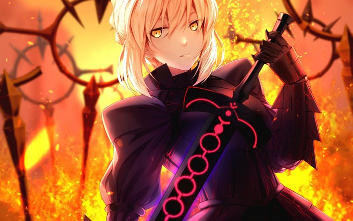 Fate Grand Order, Saber Alter, main characters, portrait, creative art