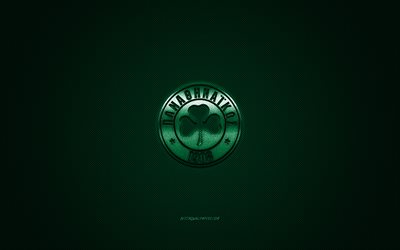 Panathinaikos FC, Greek football club, Super League Greece, green logo, green carbon fiber background, football, Athens, Greece, Panathinaikos FC logo