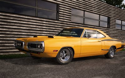 dodge coronet, 1970, gelb, coupe, front, ansicht, retro-autos, tuning coronet, amerikanische autos, dodge