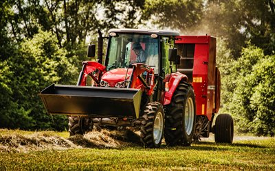 massey ferguson 4600m-serie, 4k, hdr, 2019 traktoren, landmaschinen, rot, traktor, landwirtschaft, fall