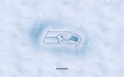 Seahawks de Seattle, logotipo, American football club, el invierno de los conceptos, de la NFL, Seattle Seahawks logotipo de hielo, nieve textura, Seattle, Washington, estados UNIDOS, nieve de fondo, Seattle Seahawks, el f&#250;tbol Americano