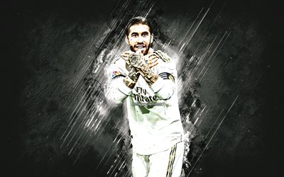 Sergio Ramos, el retrato, el Real Madrid, el futbolista espa&#241;ol, de piedra de fondo, el capit&#225;n del Real Madrid, La Liga, Espa&#241;a, f&#250;tbol