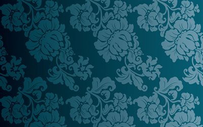 blue flowers texture, blue flowers background, retro floral texture, floral ornaments texture, vintage texture