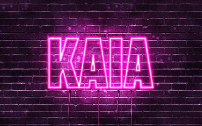 Kaia, 4k, wallpapers with names, female names, Kaia name, purple neon lights, horizontal text, picture with Kaia name
