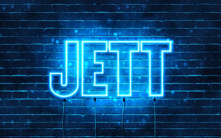 Jett, 4k, wallpapers with names, horizontal text, Jett name, blue neon lights, picture with Jett name