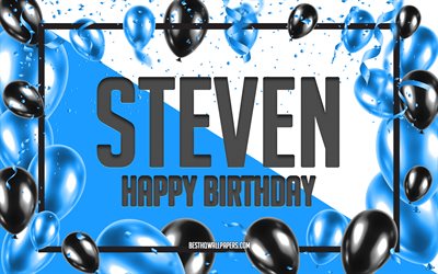 Happy Birthday Steven, Birthday Balloons Background, Steven, wallpapers with names, Steven Happy Birthday, Blue Balloons Birthday Background, greeting card, Steven Birthday
