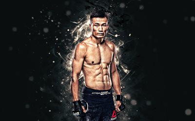 Chan Sung Jung, 4k, branco luzes de neon, Sul-coreano combatentes, MMA, UFC, Artes marciais mistas, Chan Sung Jung 4K, Lutadores do UFC, Lutadores de MMA