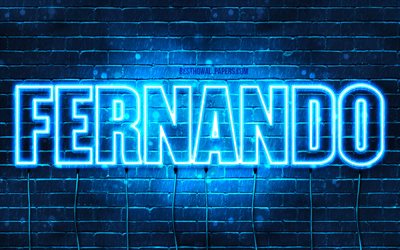 Fernando, 4k, fondos de pantalla con los nombres, el texto horizontal, Fernando nombre, luces azules de ne&#243;n, de la imagen con el nombre de Fernando