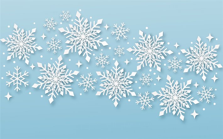 talvi tekstuuri, sininen tausta valkoinen lumihiutaleet, talvi tausta, paperi valkoinen lumihiutaleet, sininen talvi tausta