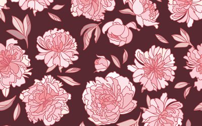 retro konsistens med rosa blommor, retro pioner konsistens, r&#246;d retro blommig bakgrund, rosa blommor bakgrund, pioner, retro blommor konsistens