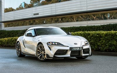 4k, Toyota GR Supra, white coupe, A90, 2019 cars, supercars, 2020 Toyota GR Supra, white Supra, japanese cars, Toyota