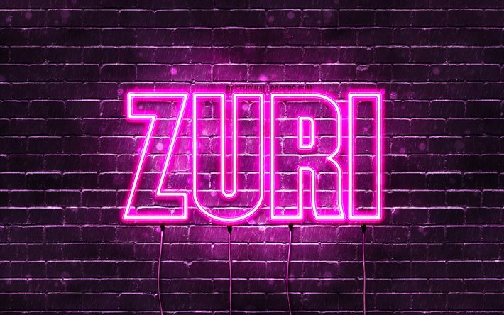 Zuri, 4k, taustakuvia nimet, naisten nimi&#228;, Zuri nimi, violetti neon valot, vaakasuuntainen teksti, kuva Zuri nimi