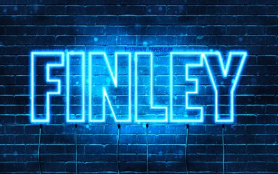 Finley, 4k, tapeter med namn, &#246;vergripande text, Finley namn, bl&#229;tt neonljus, bild med Finley namn